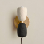 Ceramic Up Down Plug-In Wall Sconce - Brass Canopy / White Clay Upper Shade