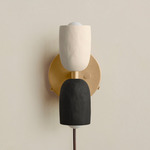 Ceramic Up Down Plug-In Wall Sconce - Brass Canopy / White Clay Upper Shade