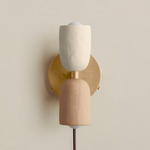 Ceramic Up Down Plug-In Wall Sconce - Brass Canopy / White Clay Upper Shade