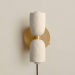 Ceramic Up Down Plug-In Wall Sconce - Brass Canopy / White Clay Upper Shade