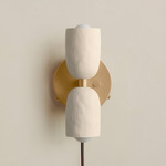 Ceramic Up Down Plug-In Wall Sconce - Brass Canopy / White Clay Upper Shade
