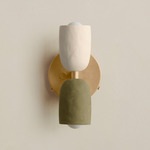 Ceramic Up Down Wall Sconce - Brass Canopy / White Clay Upper Shade