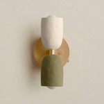 Ceramic Up Down Wall Sconce - Brass Canopy / White Clay Upper Shade