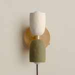 Ceramic Up Down Plug-In Wall Sconce - Brass Canopy / White Clay Upper Shade