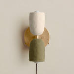 Ceramic Up Down Plug-In Wall Sconce - Brass Canopy / White Clay Upper Shade