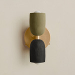 Ceramic Up Down Wall Sconce - Brass Canopy / Green Clay Upper Shade