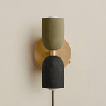 Ceramic Up Down Plug-In Wall Sconce - Brass Canopy / Green Clay Upper Shade