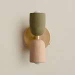 Ceramic Up Down Wall Sconce - Brass Canopy / Green Clay Upper Shade