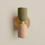 Ceramic Up Down Wall Sconce - Brass Canopy / Green Clay Upper Shade