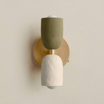 Ceramic Up Down Wall Sconce - Brass Canopy / Green Clay Upper Shade
