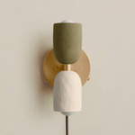 Ceramic Up Down Plug-In Wall Sconce - Brass Canopy / Green Clay Upper Shade