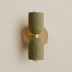 Ceramic Up Down Wall Sconce - Brass Canopy / Green Clay Upper Shade