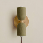 Ceramic Up Down Plug-In Wall Sconce - Brass Canopy / Green Clay Upper Shade
