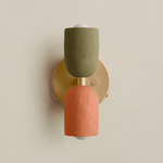 Ceramic Up Down Wall Sconce - Brass Canopy / Green Clay Upper Shade