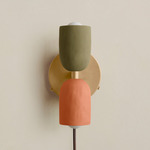 Ceramic Up Down Plug-In Wall Sconce - Brass Canopy / Green Clay Upper Shade