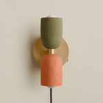 Ceramic Up Down Plug-In Wall Sconce - Brass Canopy / Green Clay Upper Shade