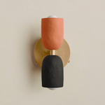 Ceramic Up Down Wall Sconce - Brass Canopy / Terracotta Upper Shade