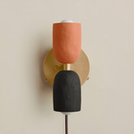 Ceramic Up Down Plug-In Wall Sconce - Brass Canopy / Terracotta Upper Shade