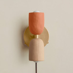 Ceramic Up Down Plug-In Wall Sconce - Brass Canopy / Terracotta Upper Shade