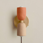 Ceramic Up Down Plug-In Wall Sconce - Brass Canopy / Terracotta Upper Shade