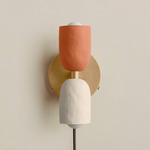 Ceramic Up Down Plug-In Wall Sconce - Brass Canopy / Terracotta Upper Shade