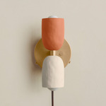 Ceramic Up Down Plug-In Wall Sconce - Brass Canopy / Terracotta Upper Shade