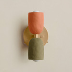 Ceramic Up Down Wall Sconce - Brass Canopy / Terracotta Upper Shade