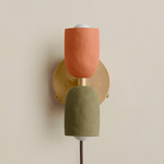 Ceramic Up Down Plug-In Wall Sconce - Brass Canopy / Terracotta Upper Shade