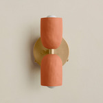 Ceramic Up Down Wall Sconce - Brass Canopy / Terracotta Upper Shade