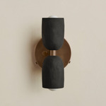 Ceramic Up Down Wall Sconce - Patina Brass Canopy / Black Clay Upper Shade