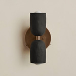 Ceramic Up Down Wall Sconce - Patina Brass Canopy / Black Clay Upper Shade