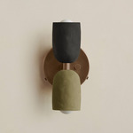 Ceramic Up Down Wall Sconce - Patina Brass Canopy / Black Clay Upper Shade