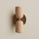 Ceramic Up Down Wall Sconce - Patina Brass Canopy / Tan Clay Upper Shade