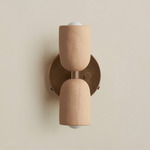 Ceramic Up Down Wall Sconce - Patina Brass Canopy / Tan Clay Upper Shade