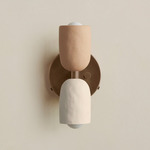 Ceramic Up Down Wall Sconce - Patina Brass Canopy / Tan Clay Upper Shade