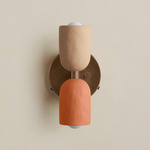 Ceramic Up Down Wall Sconce - Patina Brass Canopy / Tan Clay Upper Shade