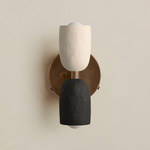 Ceramic Up Down Wall Sconce - Patina Brass Canopy / White Clay Upper Shade
