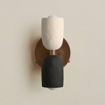 Ceramic Up Down Wall Sconce - Patina Brass Canopy / White Clay Upper Shade
