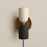 Ceramic Up Down Plug-In Wall Sconce - Patina Brass Canopy / White Clay Upper Shade