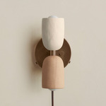 Ceramic Up Down Plug-In Wall Sconce - Patina Brass Canopy / White Clay Upper Shade