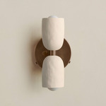 Ceramic Up Down Wall Sconce - Patina Brass Canopy / White Clay Upper Shade