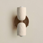 Ceramic Up Down Wall Sconce - Patina Brass Canopy / White Clay Upper Shade