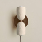 Ceramic Up Down Plug-In Wall Sconce - Patina Brass Canopy / White Clay Upper Shade