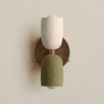 Ceramic Up Down Wall Sconce - Patina Brass Canopy / White Clay Upper Shade