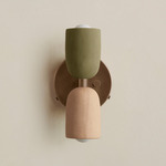 Ceramic Up Down Wall Sconce - Patina Brass Canopy / Green Clay Upper Shade