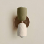 Ceramic Up Down Wall Sconce - Patina Brass Canopy / Green Clay Upper Shade