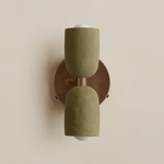 Ceramic Up Down Wall Sconce - Patina Brass Canopy / Green Clay Upper Shade