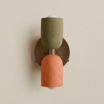 Ceramic Up Down Wall Sconce - Patina Brass Canopy / Green Clay Upper Shade