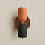 Ceramic Up Down Wall Sconce - Patina Brass Canopy / Terracotta Upper Shade