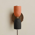 Ceramic Up Down Plug-In Wall Sconce - Patina Brass Canopy / Terracotta Upper Shade